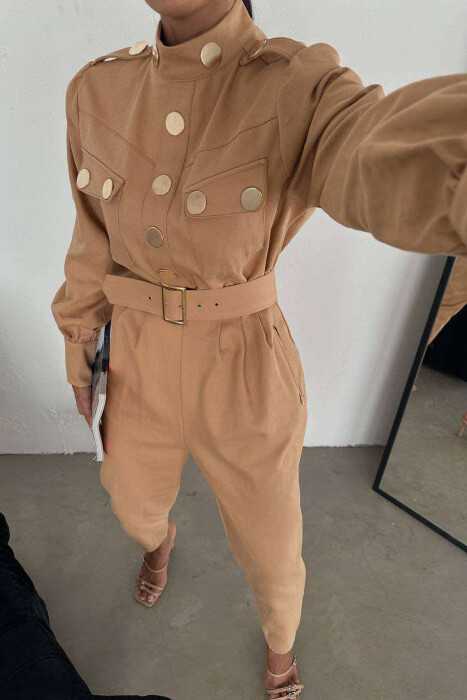 TWO POCKETS WOMAN JUMPSUIT SANDY BROWN/RERE - 6