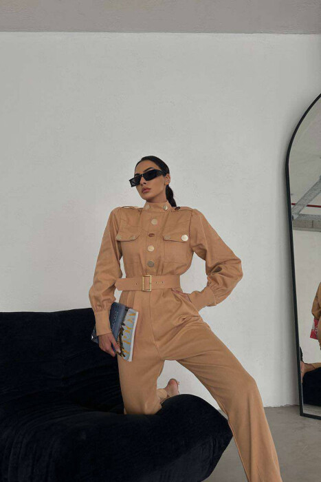 TWO POCKETS WOMAN JUMPSUIT SANDY BROWN/RERE - 7