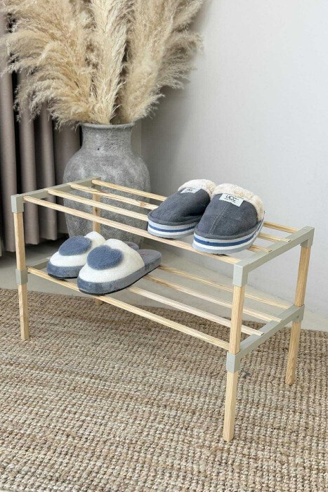 TWO TIER WOODEN SHOES SHELF BEIGE/BEZHE - KLAUDIO FASHION