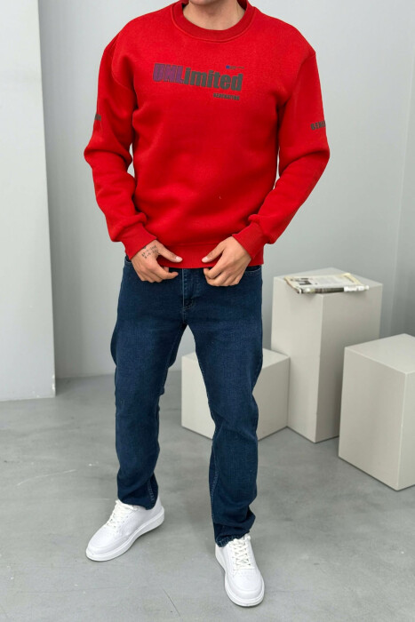 UNLIMITED WRITTING FLUFFY MEN SWEATSHIRT RED/E KUQE - 1