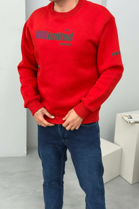 UNLIMITED WRITTING FLUFFY MEN SWEATSHIRT RED/E KUQE - 2