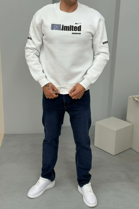 UNLIMITED WRITTING FLUFFY MEN SWEATSHIRT WHITE-E BARDHE 