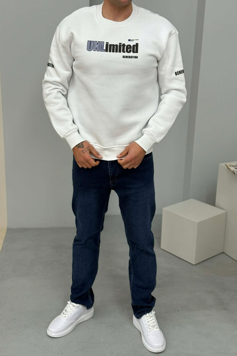 UNLIMITED WRITTING FLUFFY MEN SWEATSHIRT WHITE-E BARDHE - 1