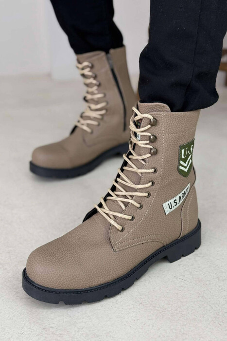 US ARMY LOGO LACE-UP MEN ANKLE BOOTS BEIGE/BEZHE - KLAUDIO FASHION