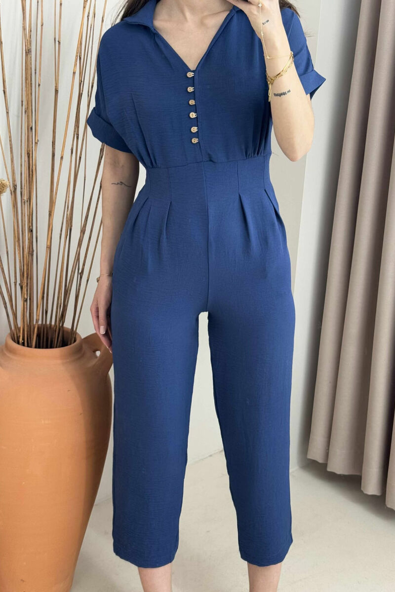 V-NECK & BUTTON FRONT WOMEN JUMPSUIT BLUE/BLU - 2