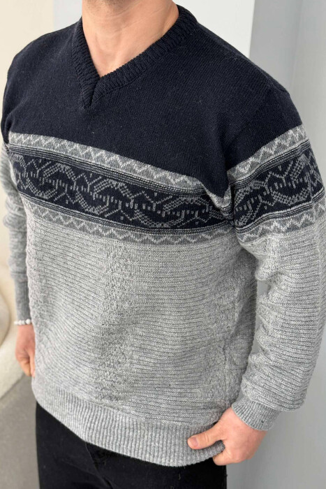 V NECK MEN SWEATER GREY/GRI - 2