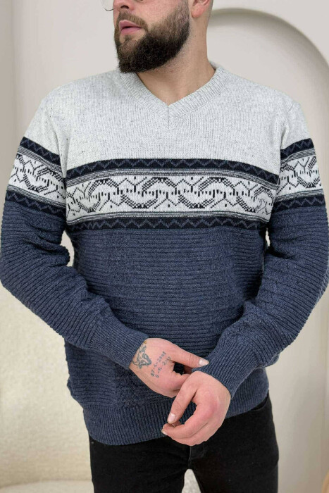 V NECK MEN SWEATER BLUE/BLU - 1