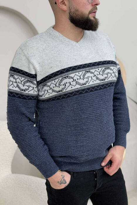 V NECK MEN SWEATER BLUE/BLU - 3