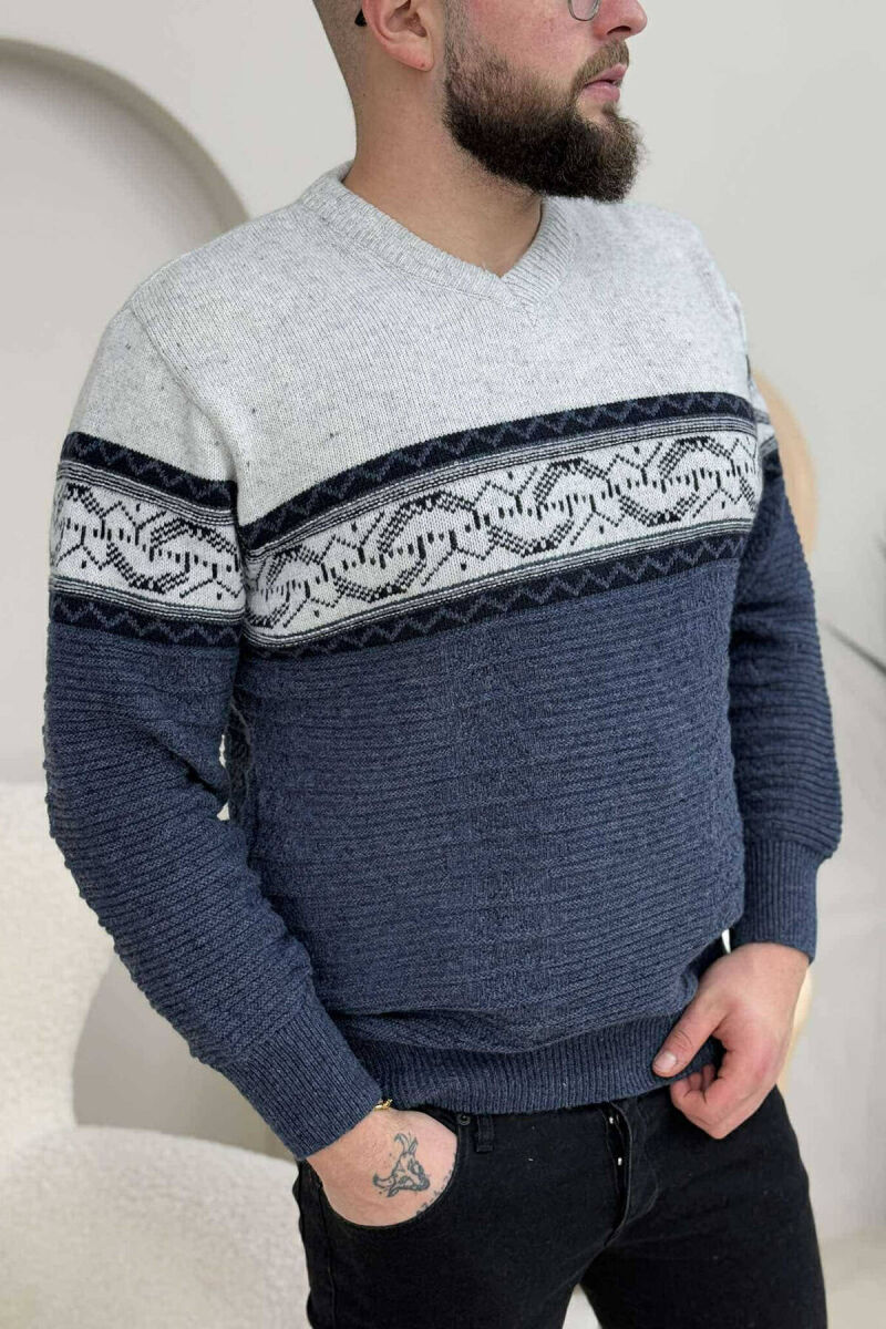 V NECK MEN SWEATER BLUE/BLU - 3