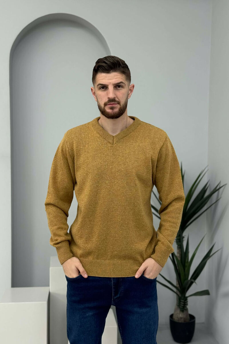 V NECK ONE COLOR MEN SWEATER DARK MUSTARD/MUSTARDE E ERRET - 4