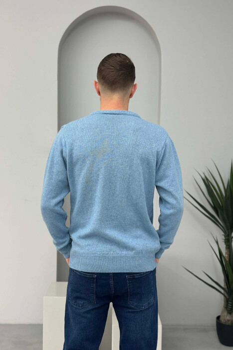 V NECK ONE COLOR MEN SWEATER LIGHTBLUE/BZ - 2