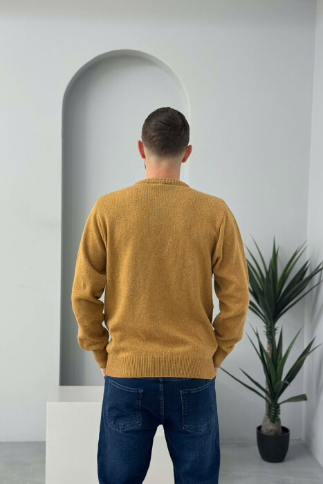 V NECK ONE COLOR MEN SWEATER MUSTARD/MUSTARDE - 4
