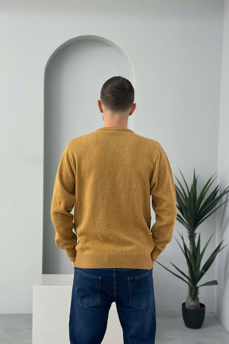 V NECK ONE COLOR MEN SWEATER MUSTARD/MUSTARDE - 4