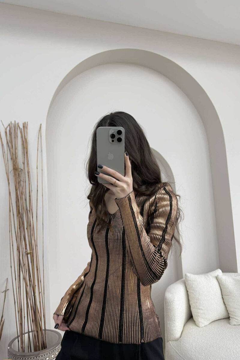 V NECK SIMPLE SHINY WOMEN SWEATER BRONX/BRONX - 2