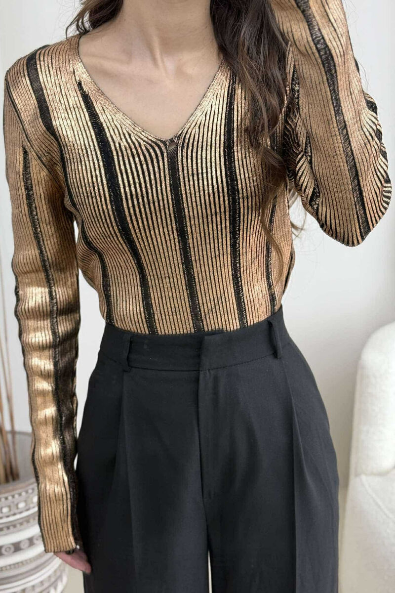 V NECK SIMPLE SHINY WOMEN SWEATER BRONX/BRONX - 4