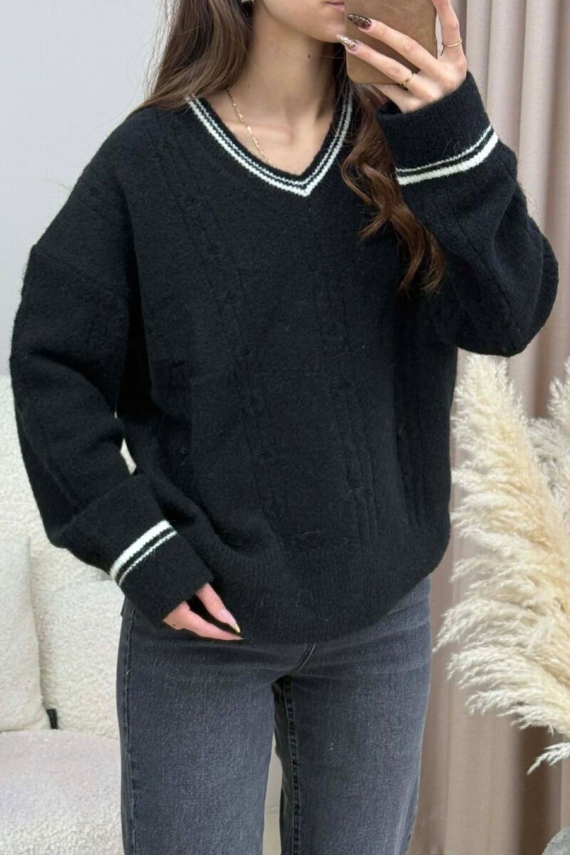 V NECK SIMPLE WOMEN SWEATER BLACK/ E ZEZE - 4