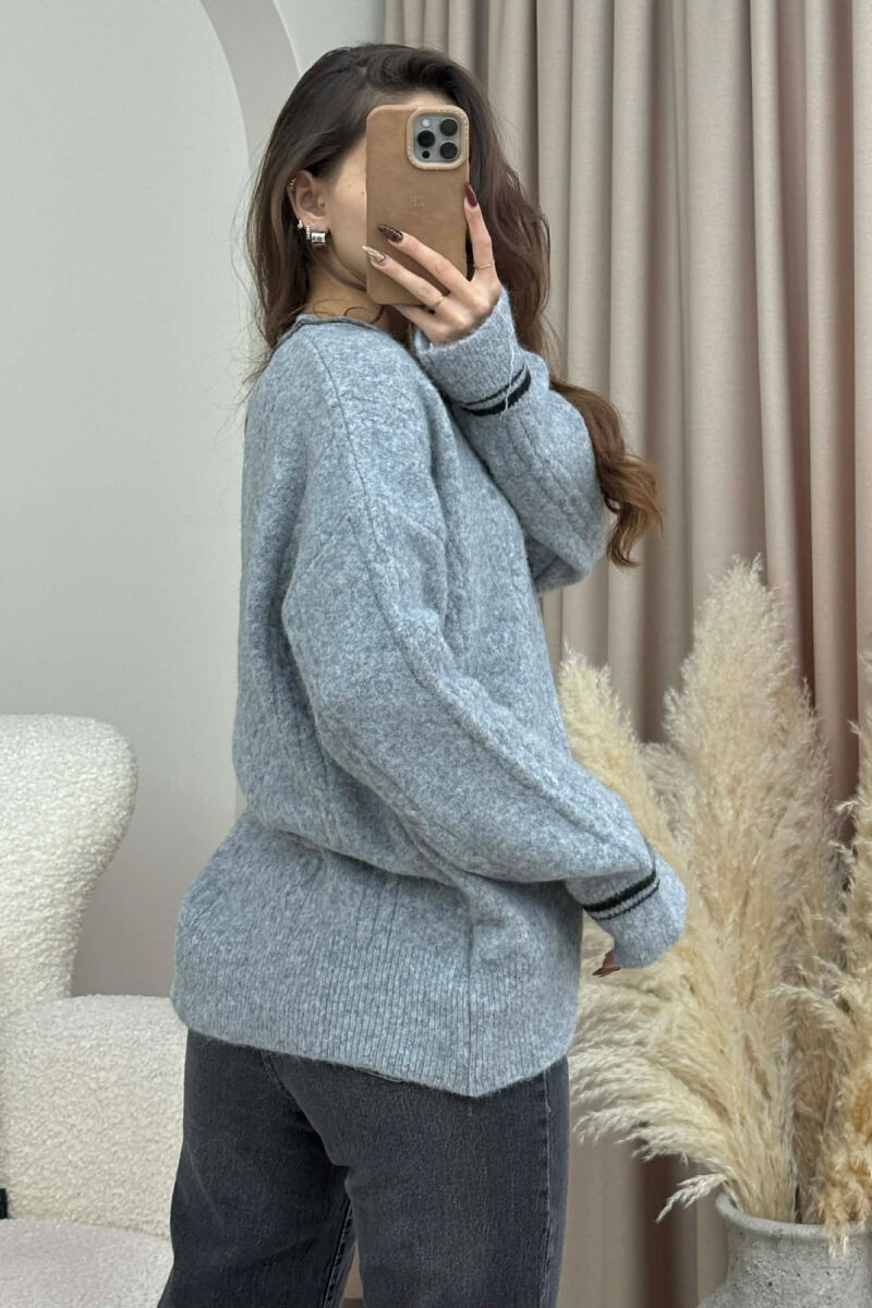 V NECK SIMPLE WOMEN SWEATER GREY/GRI - 4