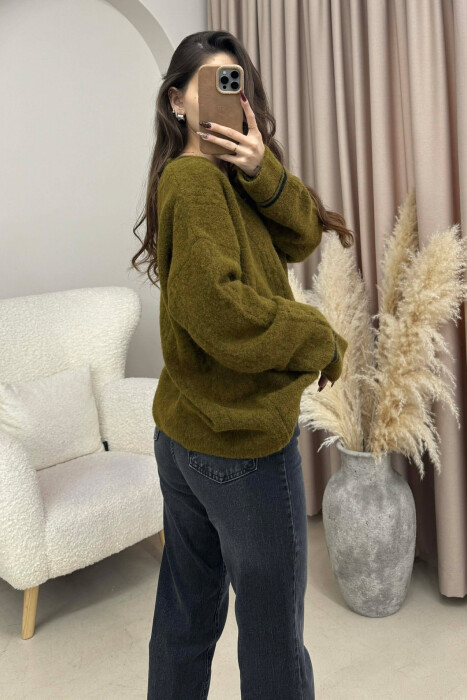 V NECK SIMPLE WOMEN SWEATER OLIVE/ULLI - 3