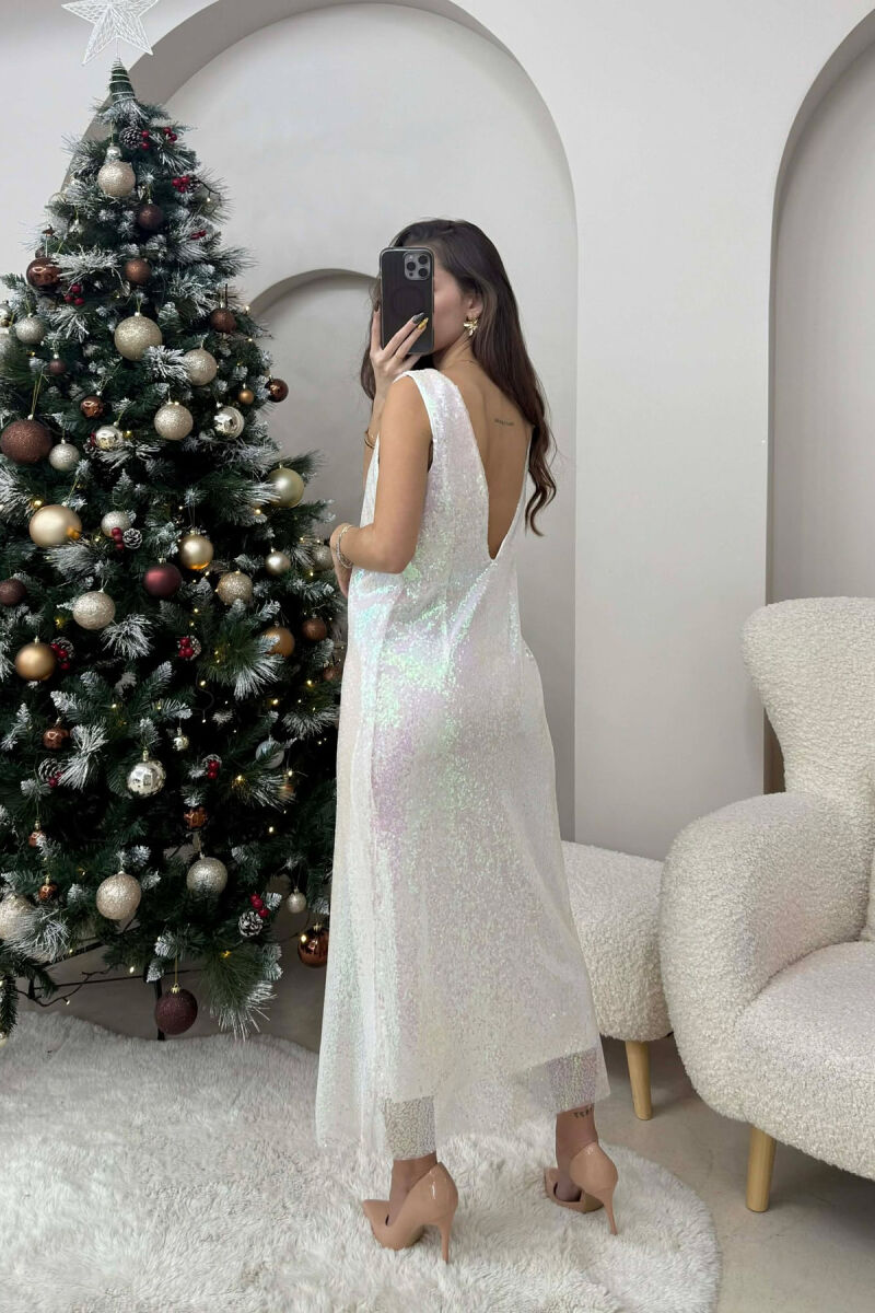 V NECK SPARKS WOMAN DRESS WHITE-E BARDHE - 3