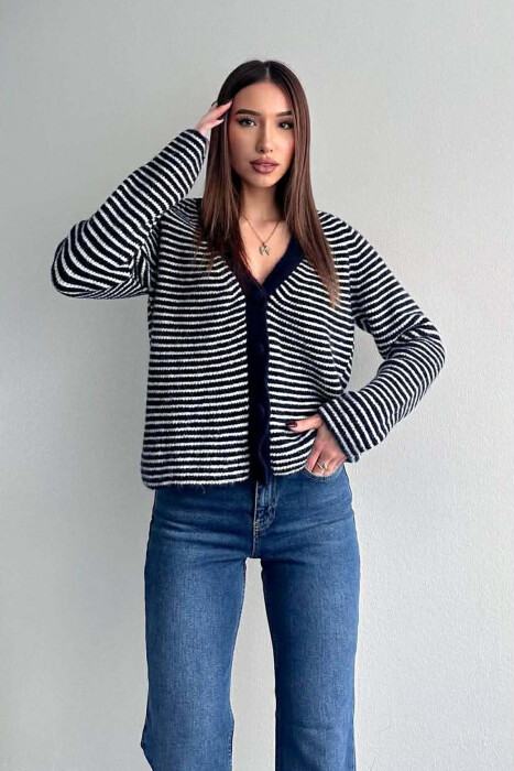V NECK STRIPE DETAIL WOMAN CARDIGAN BLUE/BLU - 1
