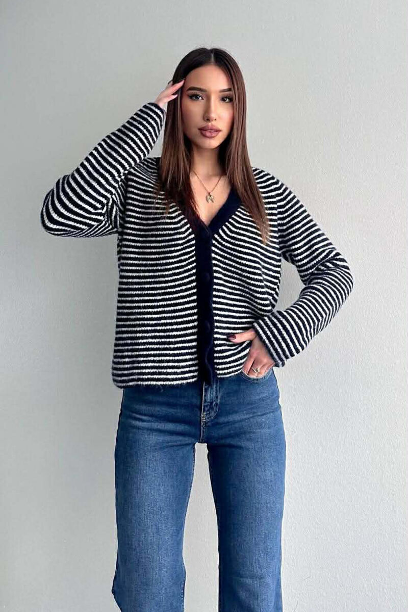 V NECK STRIPE DETAIL WOMAN CARDIGAN BLUE/BLU - 1