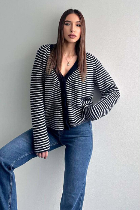 V NECK STRIPE DETAIL WOMAN CARDIGAN BLUE/BLU - 2