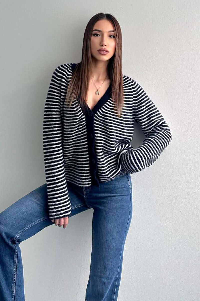 V NECK STRIPE DETAIL WOMAN CARDIGAN BLUE/BLU - 2