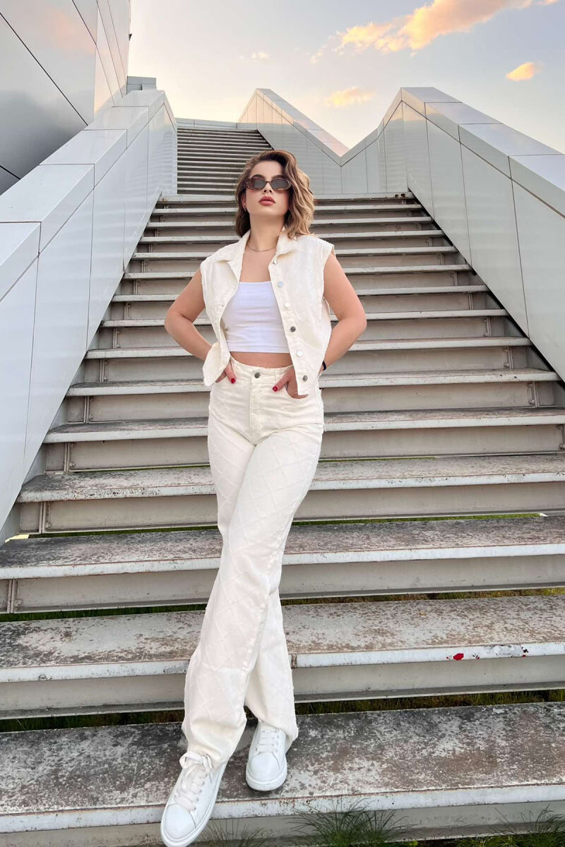 VEST+JEANS ONE COLOR DENIM WOMEN SET CREAM/KREM - 1