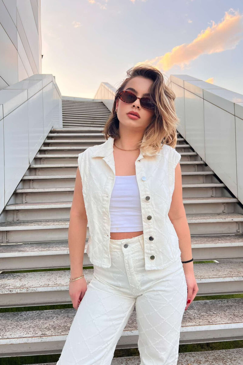 VEST+JEANS ONE COLOR DENIM WOMEN SET CREAM/KREM - 5