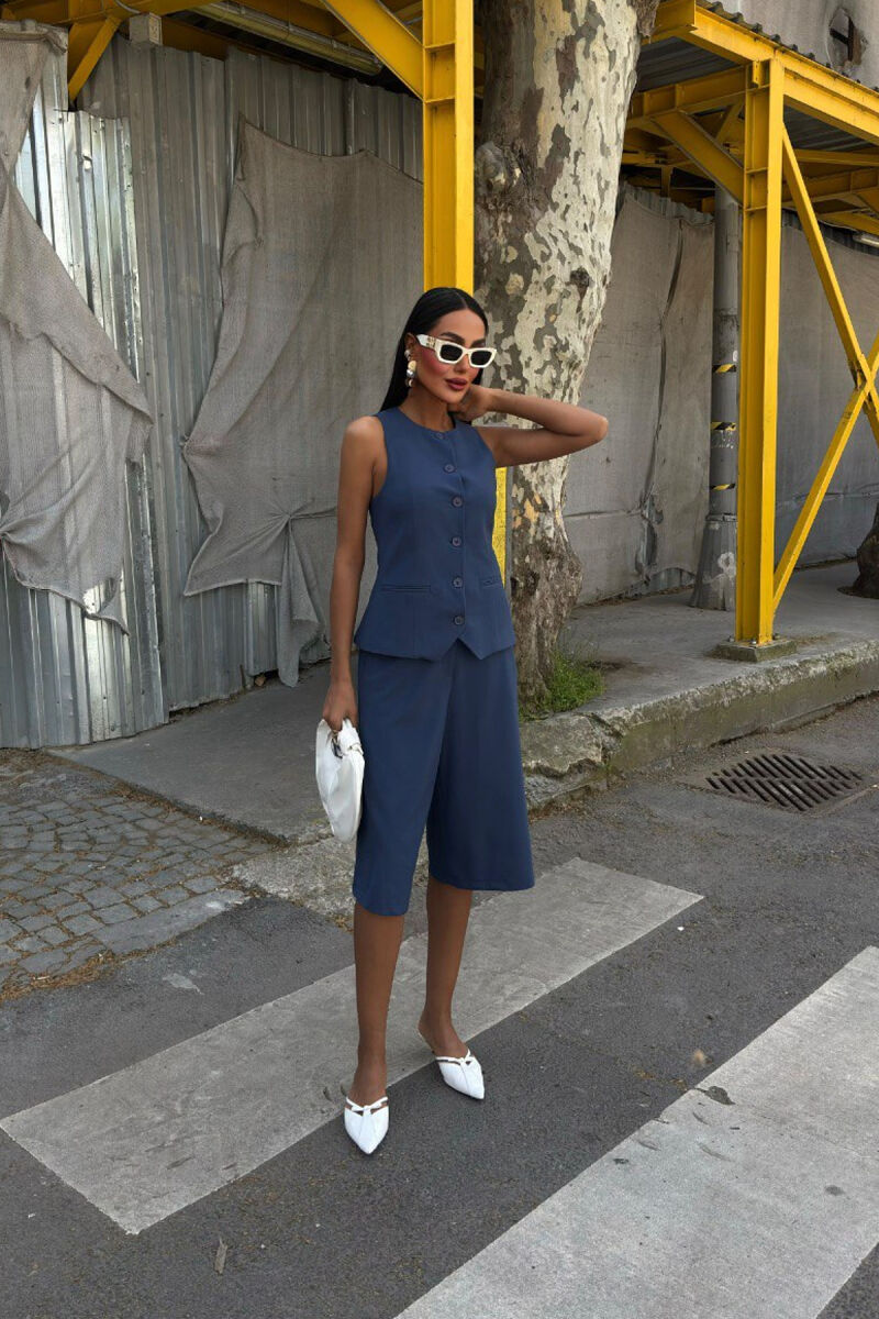 VEST+SHORTS ONE COLOR WOMEN SET BLUE/BLU - 1