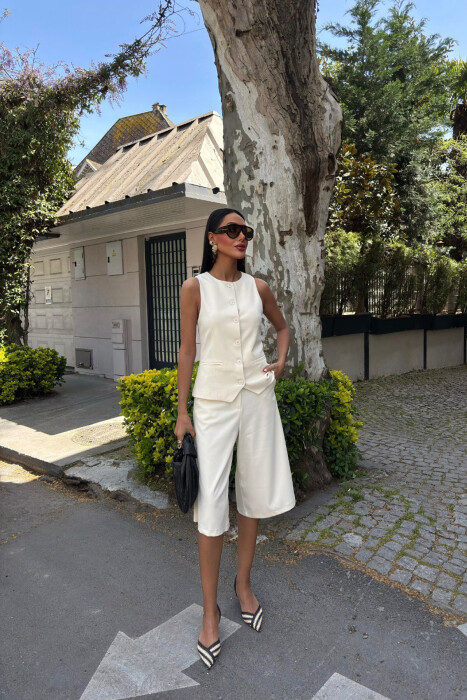 VEST+SHORTS ONE COLOR WOMEN SET CREAM/KREM - 1
