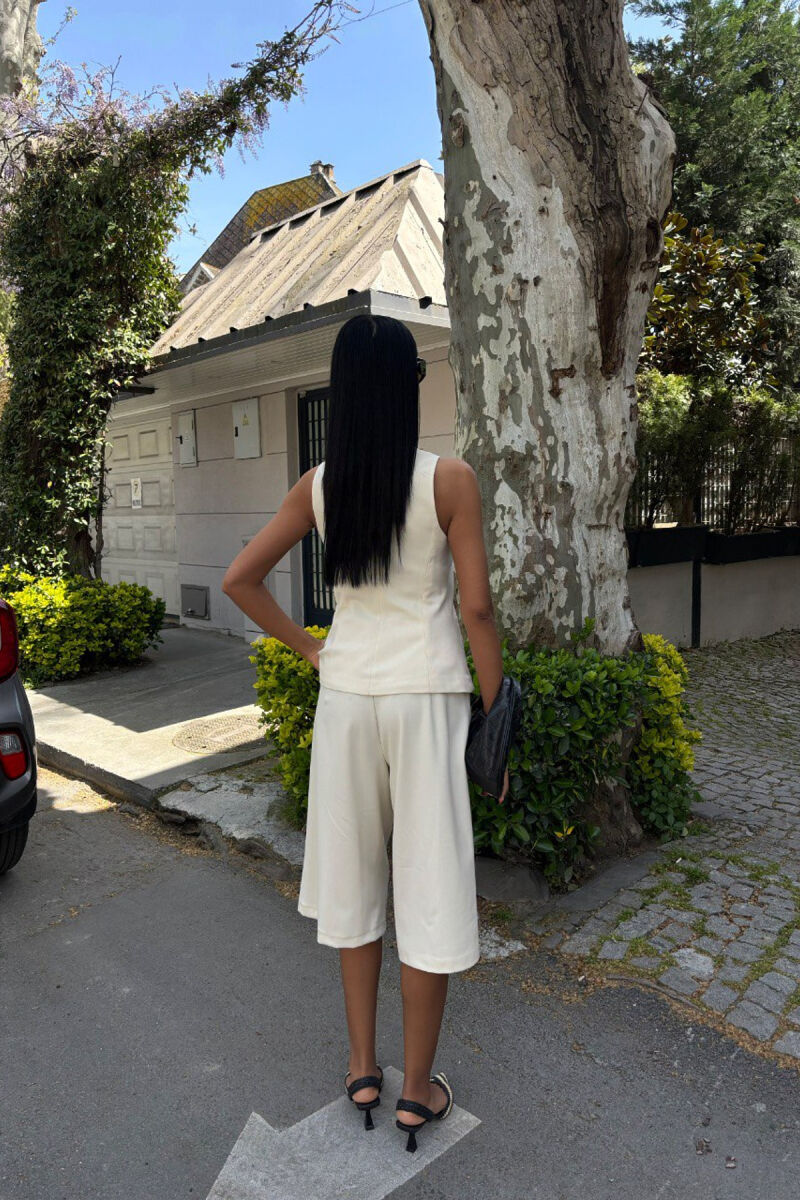 VEST+SHORTS ONE COLOR WOMEN SET CREAM/KREM - 4