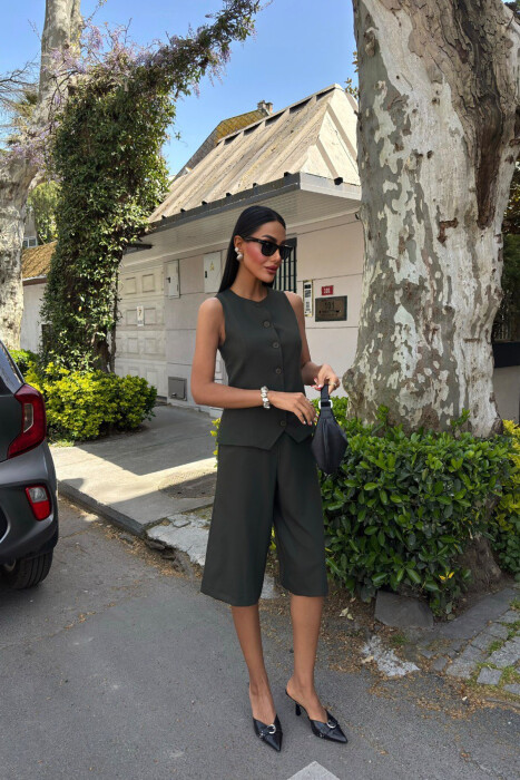 VEST+SHORTS ONE COLOR WOMEN SET DARK GREEN/JEE 