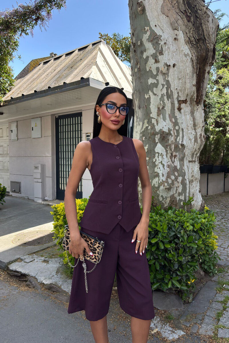 VEST+SHORTS ONE COLOR WOMEN SET DARK PURPLE/LEJLA ERRET - 2