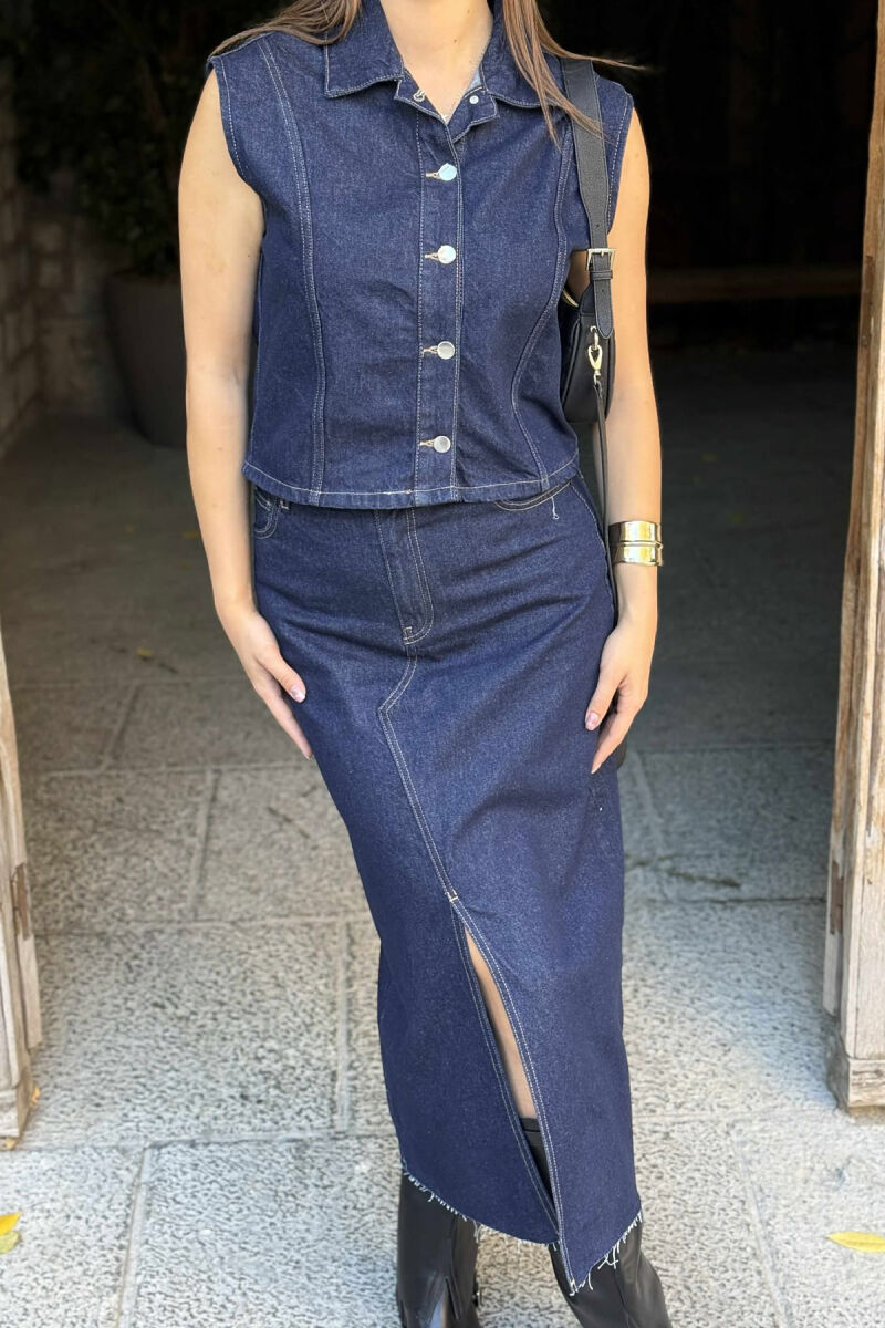 VEST+SKIRT DENIM WOMEN SET BLUE/BLU - 6