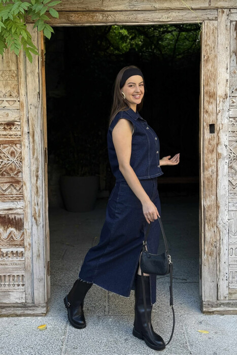 VEST+SKIRT DENIM WOMEN SET BLUE/BLU - 4