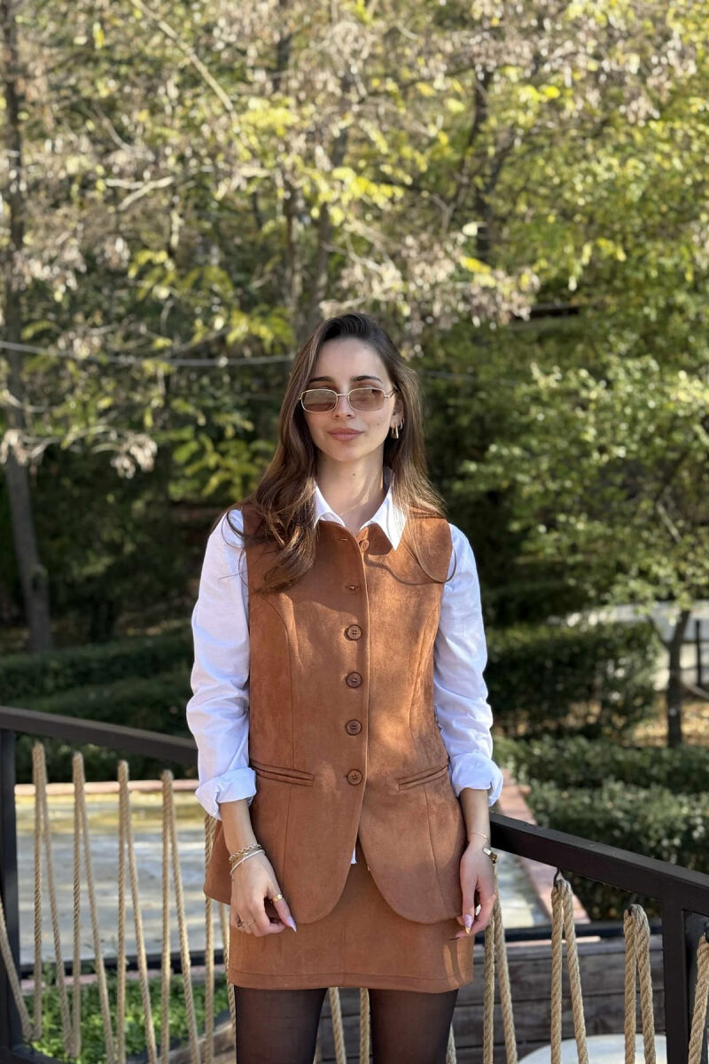VEST+SKIRT ONE COLOR SIMPLE WOMEN SET BROWN/KAFE - 3