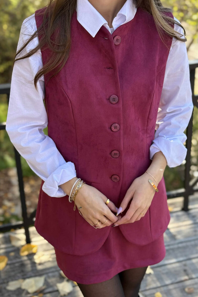 VEST+SKIRT ONE COLOR SIMPLE WOMEN SET BURGUNDY/VISHNJE - 2