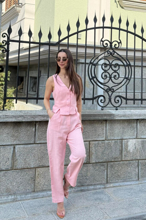 SET NJË NGJYRËSH JELEK+PANTALLONA PËR FEMRA NË NGJYRËN PUDER - KLAUDIO FASHION