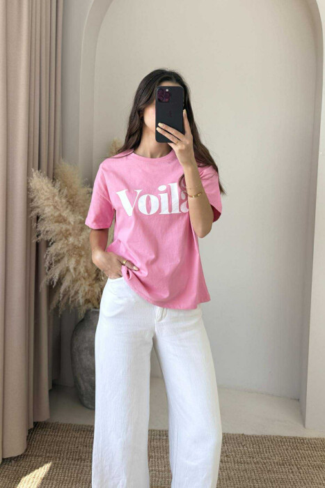 VOILA FRONT WRITTING SIMPLE WOMEN T-SHIRT PINK/ROZE - 3