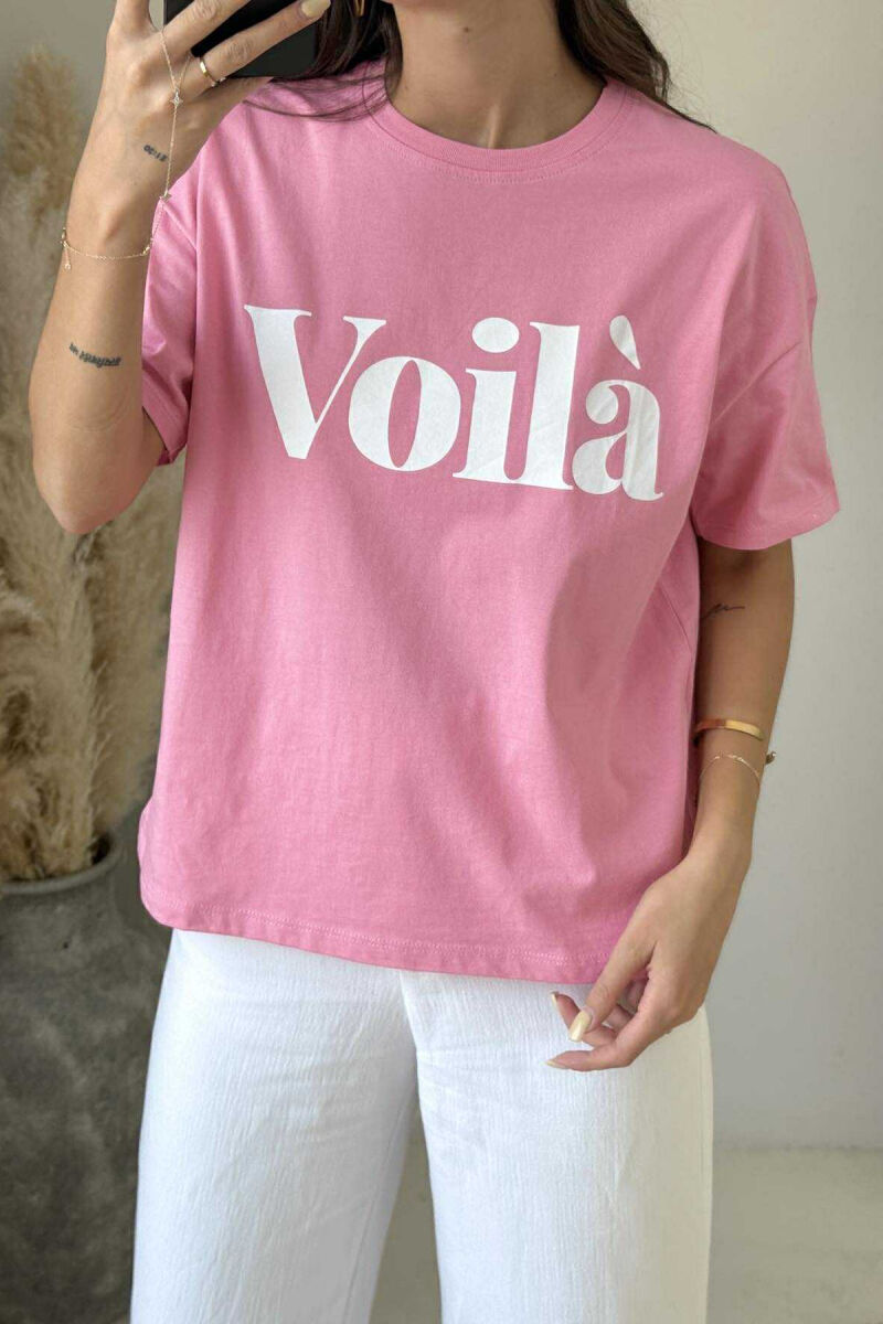 VOILA FRONT WRITTING SIMPLE WOMEN T-SHIRT PINK/ROZE - 1