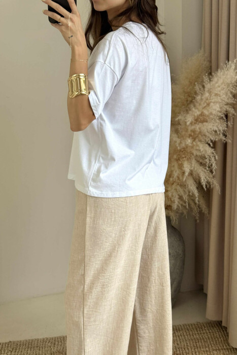 VOILA FRONT WRITTING SIMPLE WOMEN T-SHIRT WHITE-E BARDHE - 4