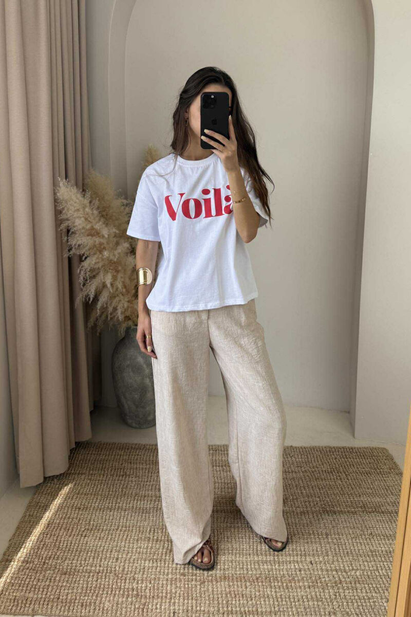 VOILA FRONT WRITTING SIMPLE WOMEN T-SHIRT WHITE-E BARDHE - 3