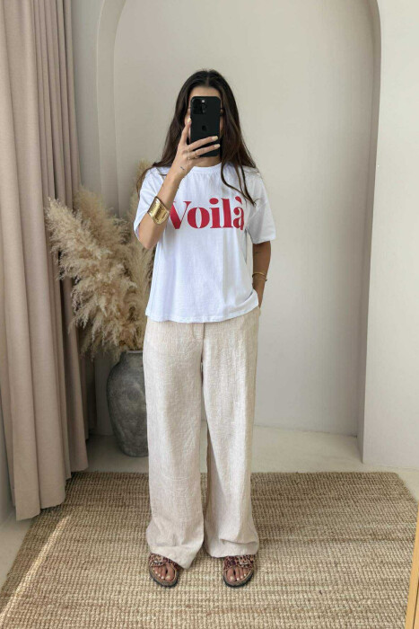 VOILA FRONT WRITTING SIMPLE WOMEN T-SHIRT WHITE-E BARDHE - 2