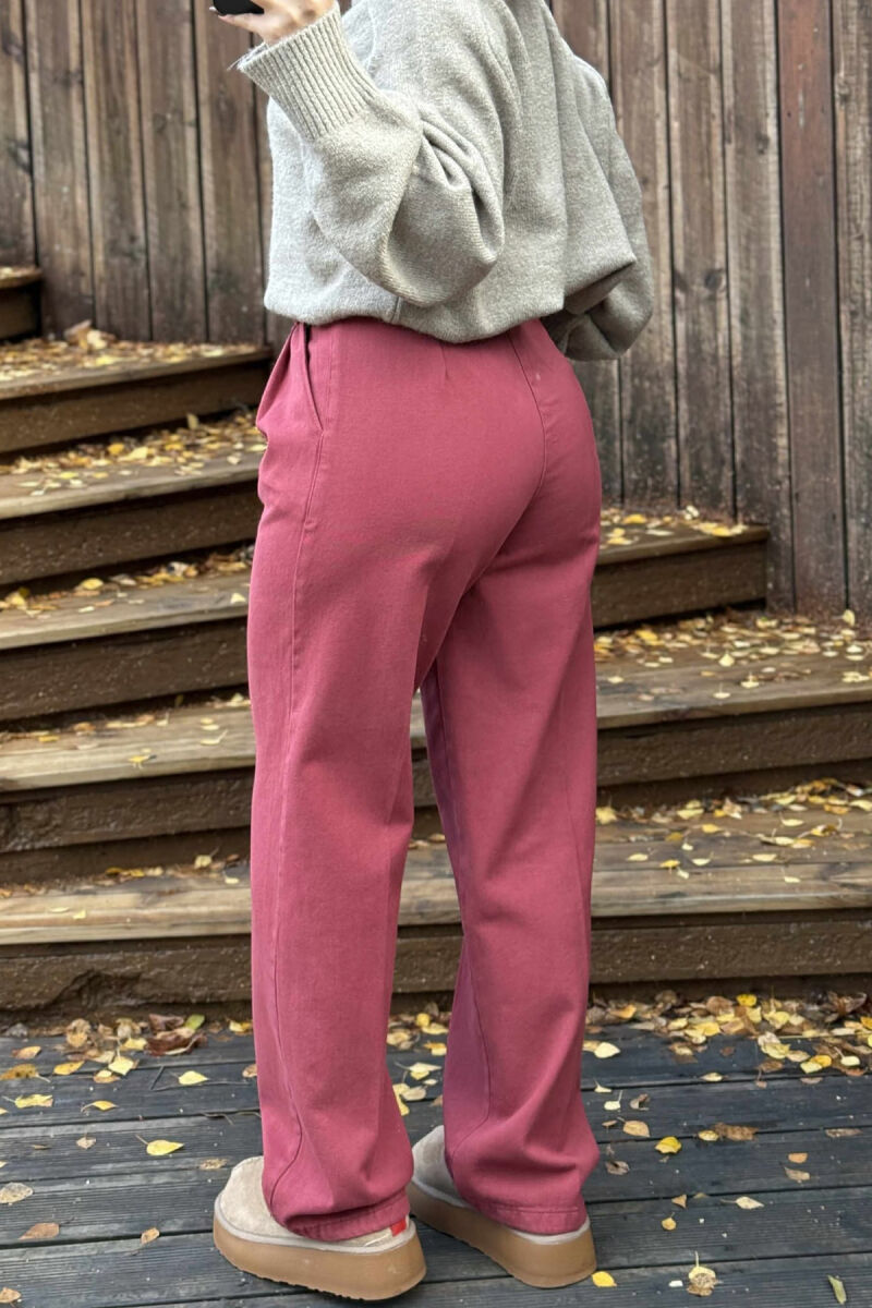 WIDE LEG BELTED WOMEN JEANS BURGUNDY/VISHNJE - 6