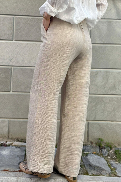 WIDE LEG ELASTIC WAIST LACING DETAIL WOMAN TROUSERS BEIGE/BEZHE - 2