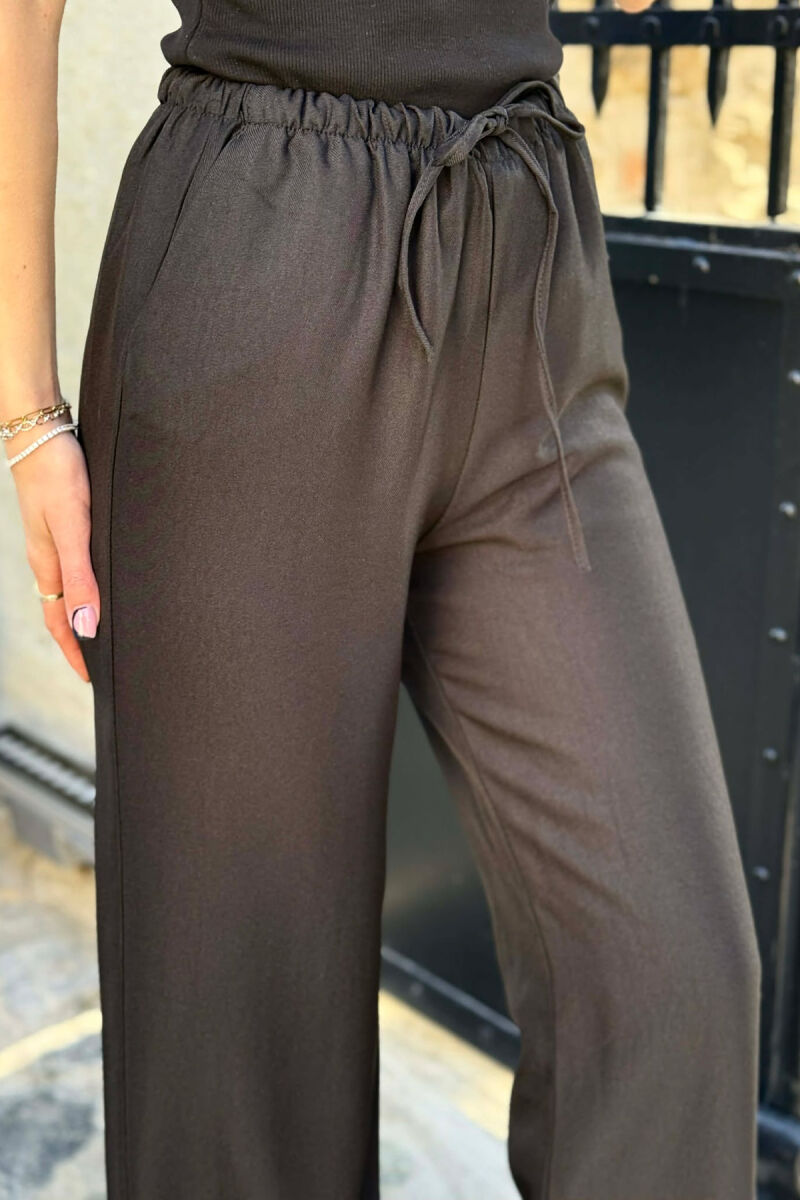 WIDE LEG ELASTIC WAIST LACING DETAIL WOMAN TROUSERS BLACK/ E ZEZE - 3