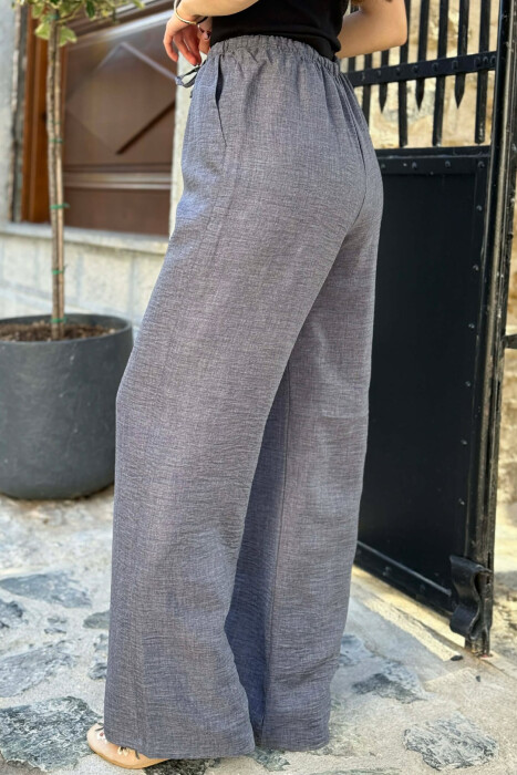 WIDE LEG ELASTIC WAIST LACING DETAIL WOMAN TROUSERS DARK GREY/GEE - 6