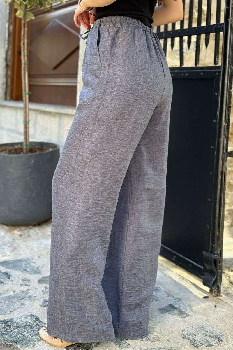 WIDE LEG ELASTIC WAIST LACING DETAIL WOMAN TROUSERS DARK GREY/GEE - 6