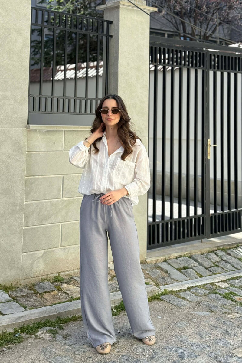 WIDE LEG ELASTIC WAIST LACING DETAIL WOMAN TROUSERS GREY ASH/GRI HIRI - 2